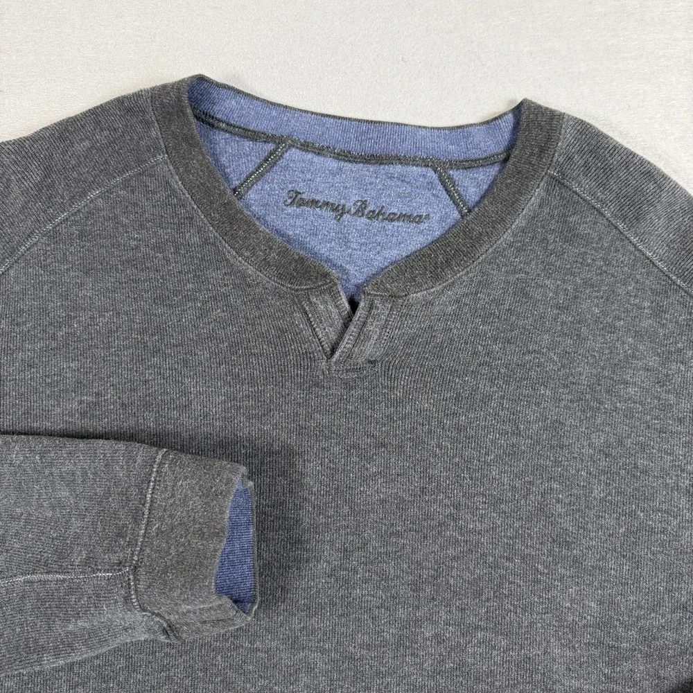 Tommy Bahama Mens Henley Sweater Large Gray Reversible FlipShore Abaco Pullover - Picture 3 of 7